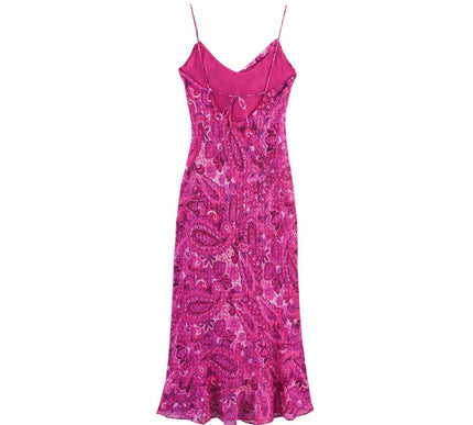 Pink Cowl Neck Spaghetti Strap Midi Dress