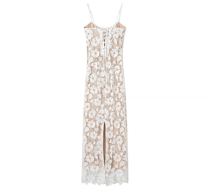 White Floral Lace Slip Dress with Spaghetti Straps