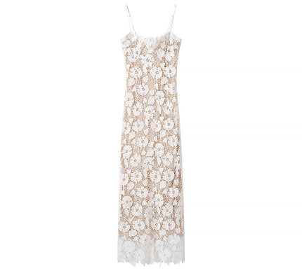White Floral Lace Slip Dress with Spaghetti Straps