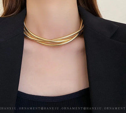 Twist Metal Choker Necklace for Women  - Multi-Layer Gold Choker