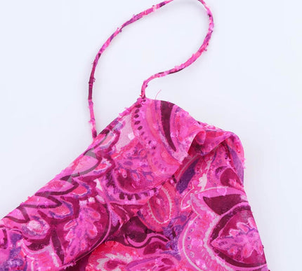 Pink Cowl Neck Spaghetti Strap Midi Dress
