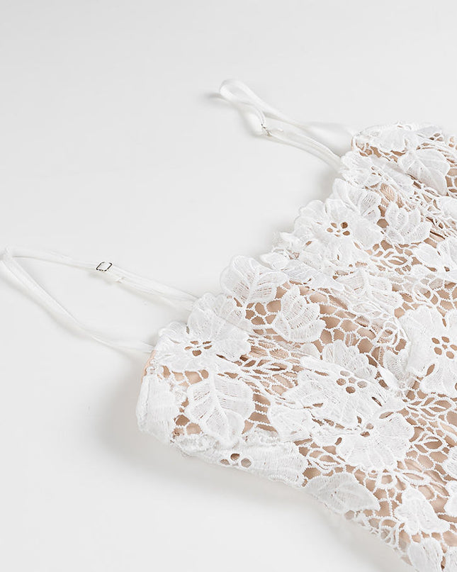 White Floral Lace Slip Dress with Spaghetti Straps
