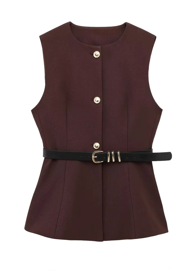 Modern Tailored Vest Top with Black Belt