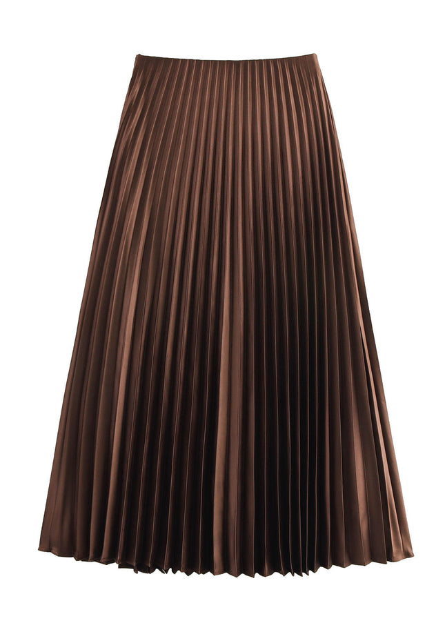 Pleated Satin Skirt- Brown