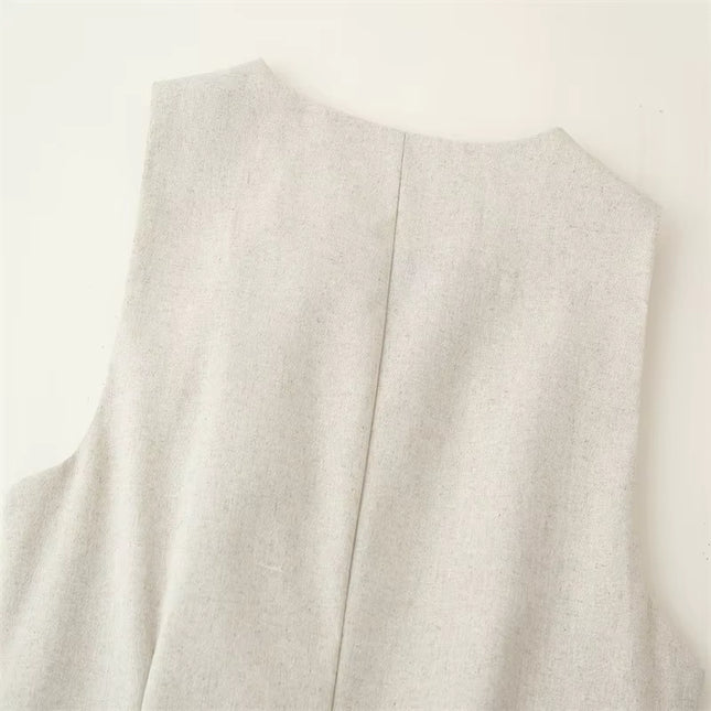 Tailored Sleeveless Vest- Beige