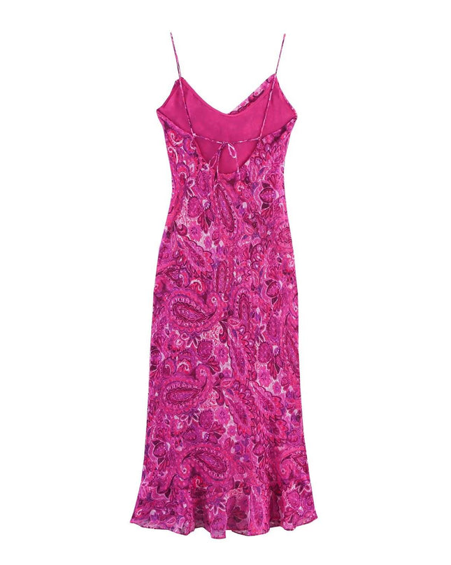 Pink Cowl Neck Spaghetti Strap Midi Dress