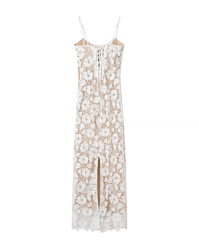 White Floral Lace Slip Dress with Spaghetti Straps