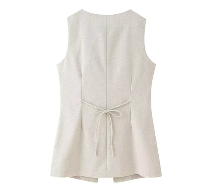 Tailored Sleeveless Vest- Beige