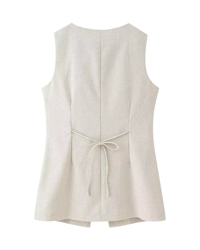 Tailored Sleeveless Vest- Beige