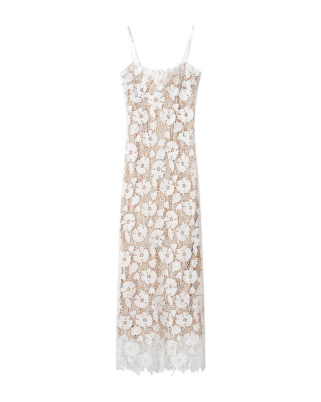 White Floral Lace Slip Dress with Spaghetti Straps