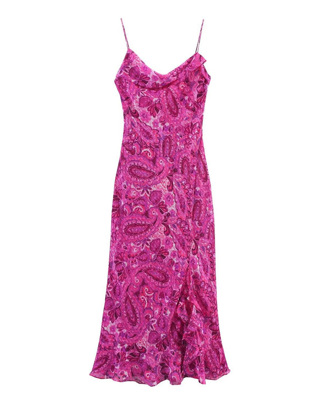 Pink Cowl Neck Spaghetti Strap Midi Dress