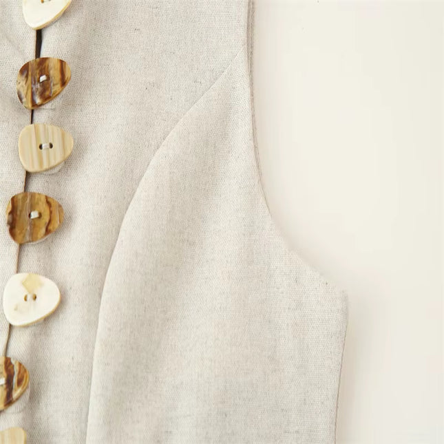 Tailored Sleeveless Vest- Beige