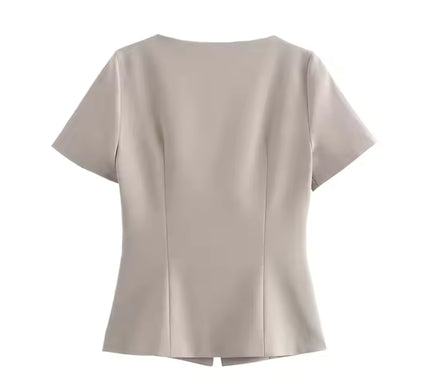 Short Sleeve Top With Button Front