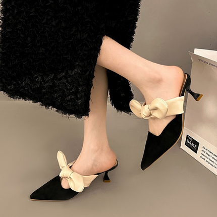 Pointed Toe Heels with Bow Detail