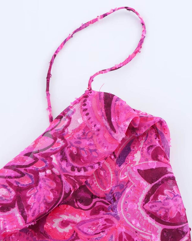Pink Cowl Neck Spaghetti Strap Midi Dress