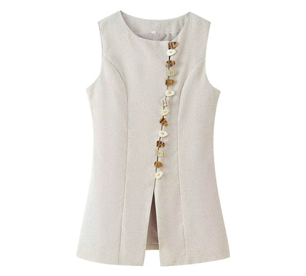 Tailored Sleeveless Vest- Beige