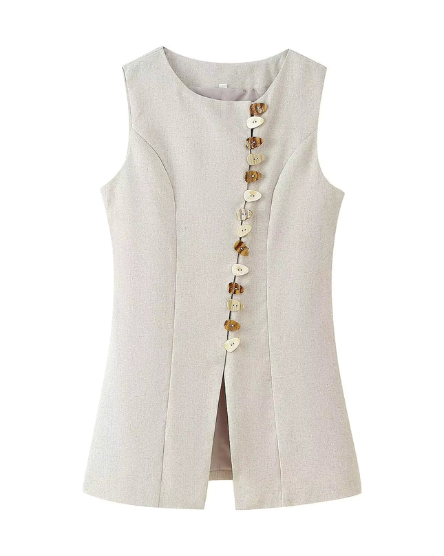 Tailored Sleeveless Vest- Beige